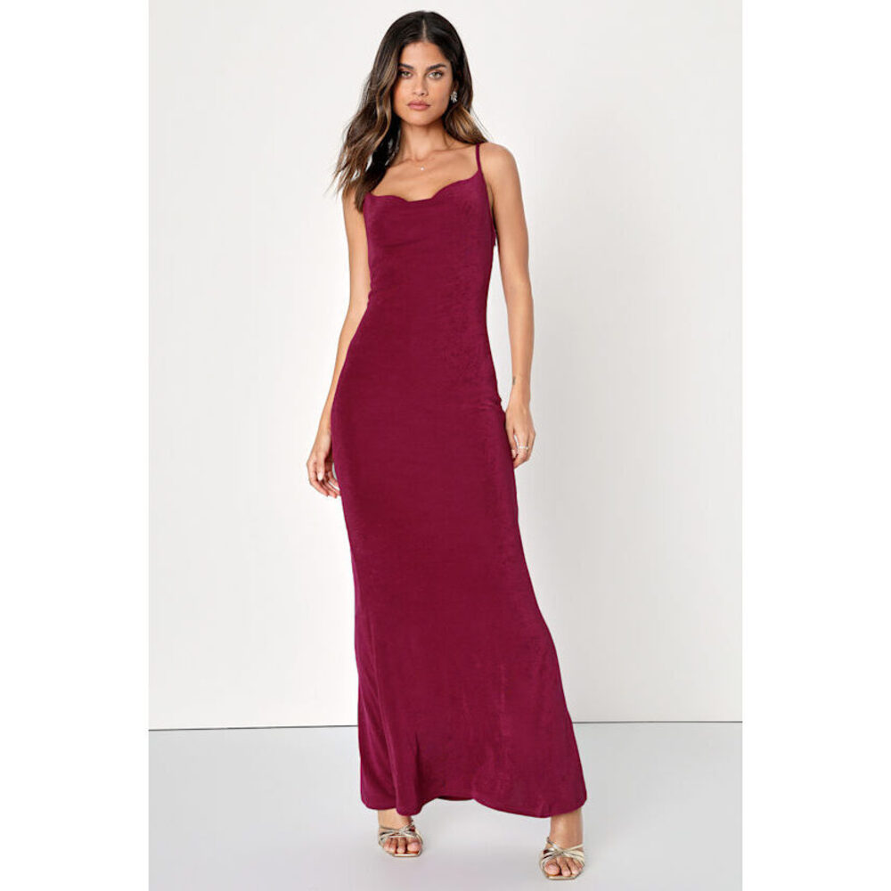 Lulus Flirty Sensation Magenta Cowl Neck Sleeveless Maxi Dress Pink - Size XS